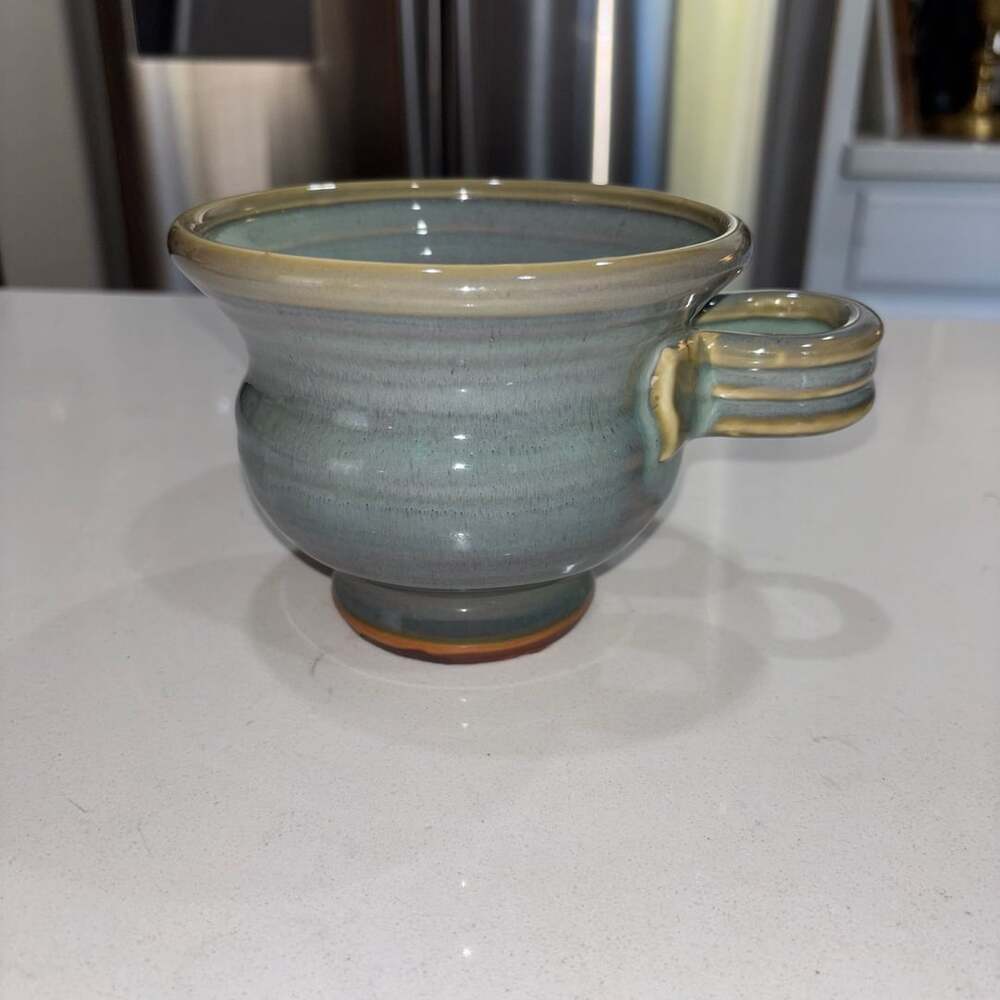 Handmade Studio Pottery Ceramic Soup Mug Green Glaze